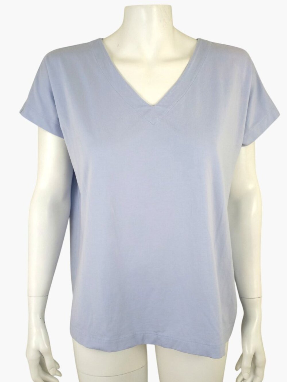 J Jill Blue Luxe Supima Pleat Back Tee V-Neck Short Dolman Sleeve Womens M